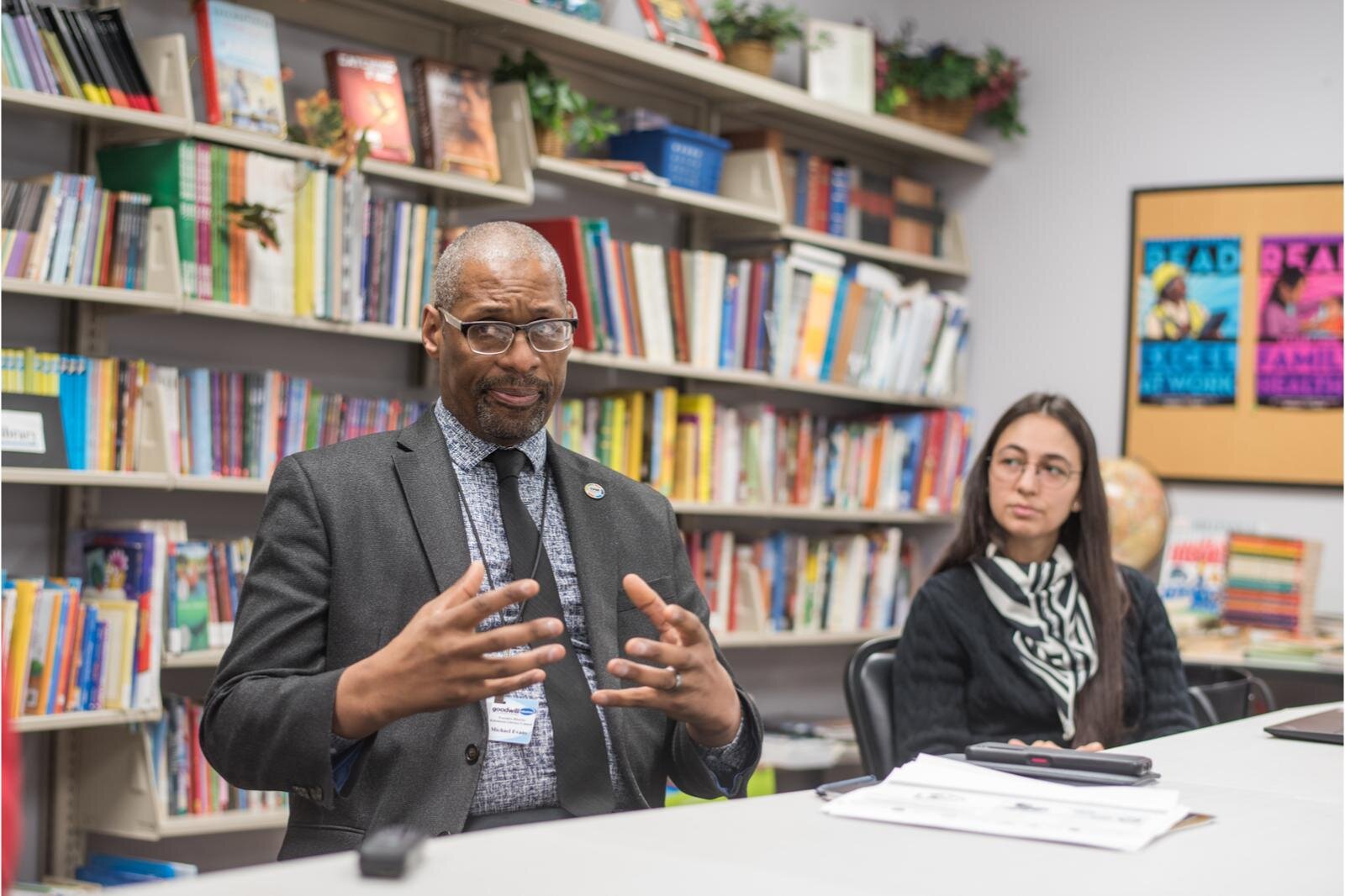 Michael Evans, Executive Director of the Kalamazoo Literacy Council, with Kamila Tursunova, Edison ECE Career Pathway Project Coordinator for the YWCA.