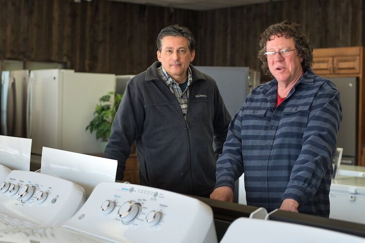 David Miyagawa, left, and his brother Thomas, right, grew up dusting off appliances and performing other chores before George’s Appliance Co., a business started in 1940 by their late grandfather, passed into their hands.