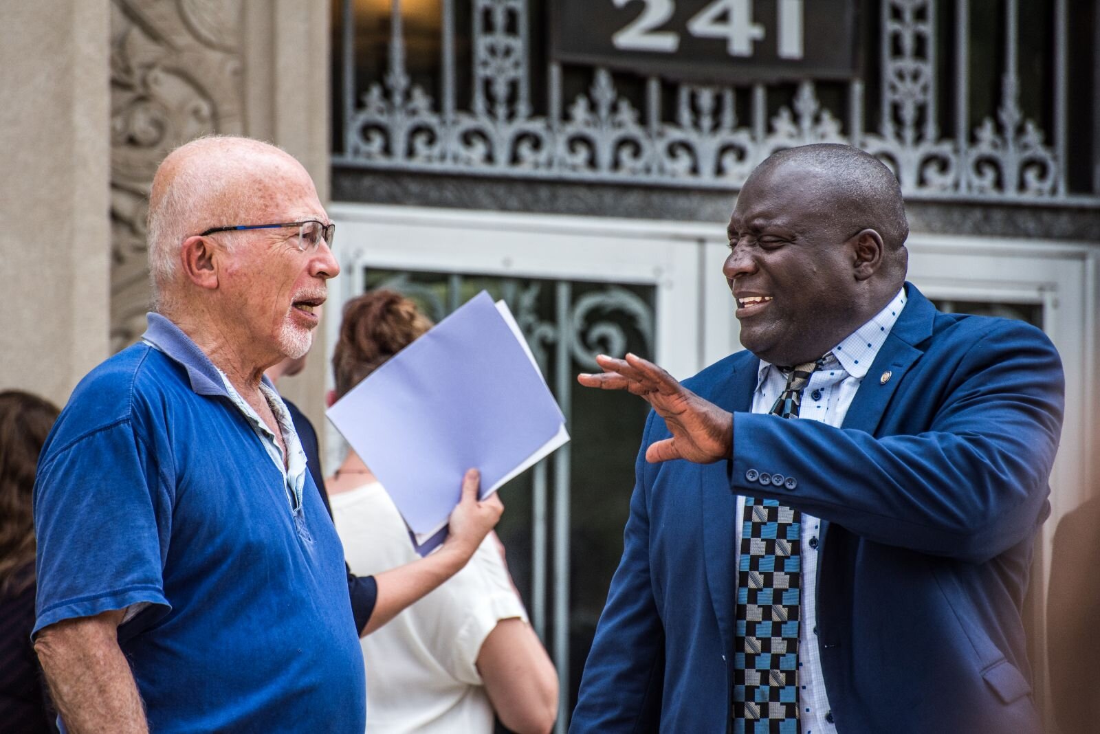 City Commissioner Jack Urban and former Mayor Bobby Hopewell at a press conference to announce a $400 million donation to the Foundation for Excellence.