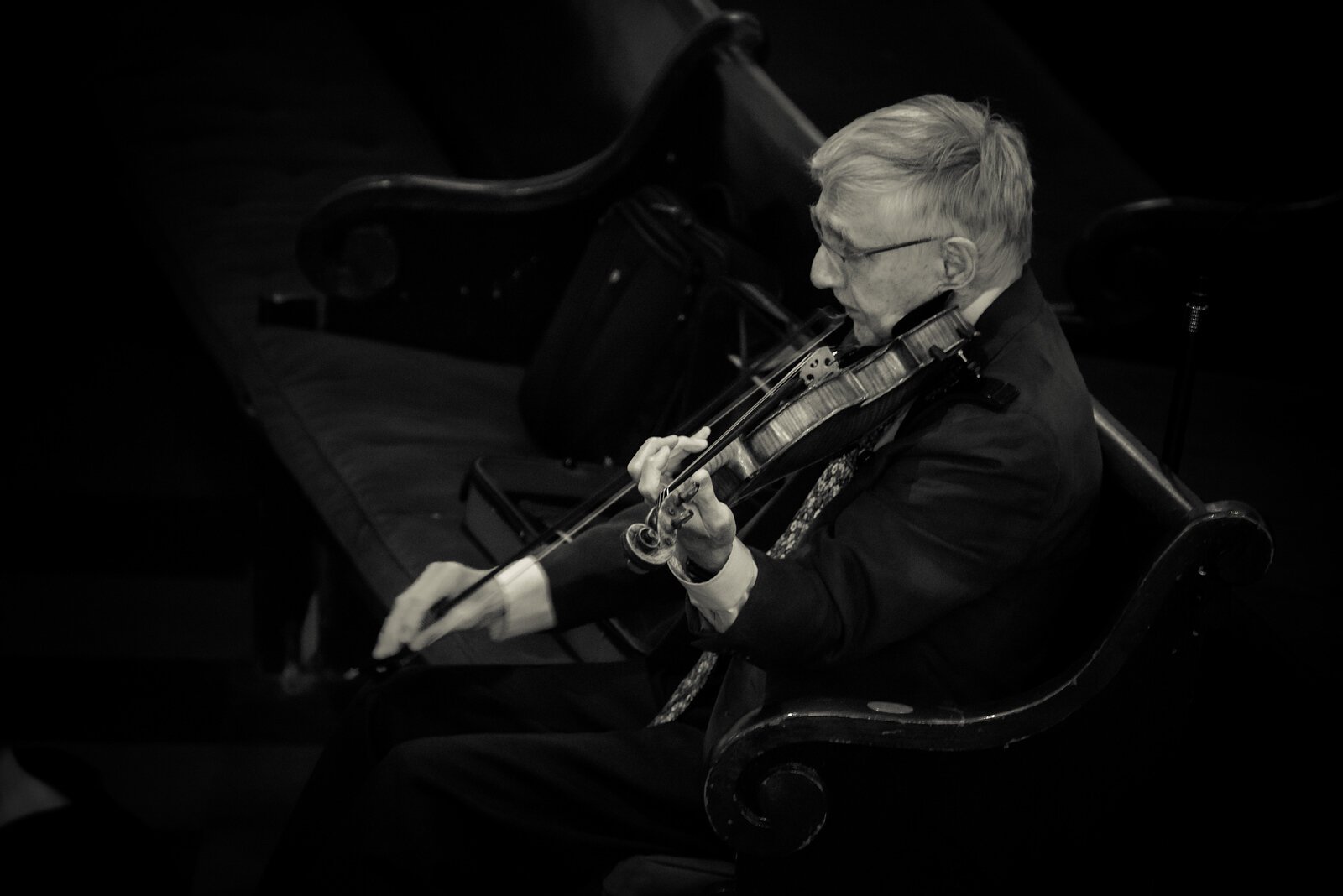 Dr. Barry Ross, former assistant conductor of the Kalamazoo Symphony Orchestra and professor emeritus at Kalamazoo College, performs at a Kalamazoo Nonprofit Advocacy Coalition fundraising event.