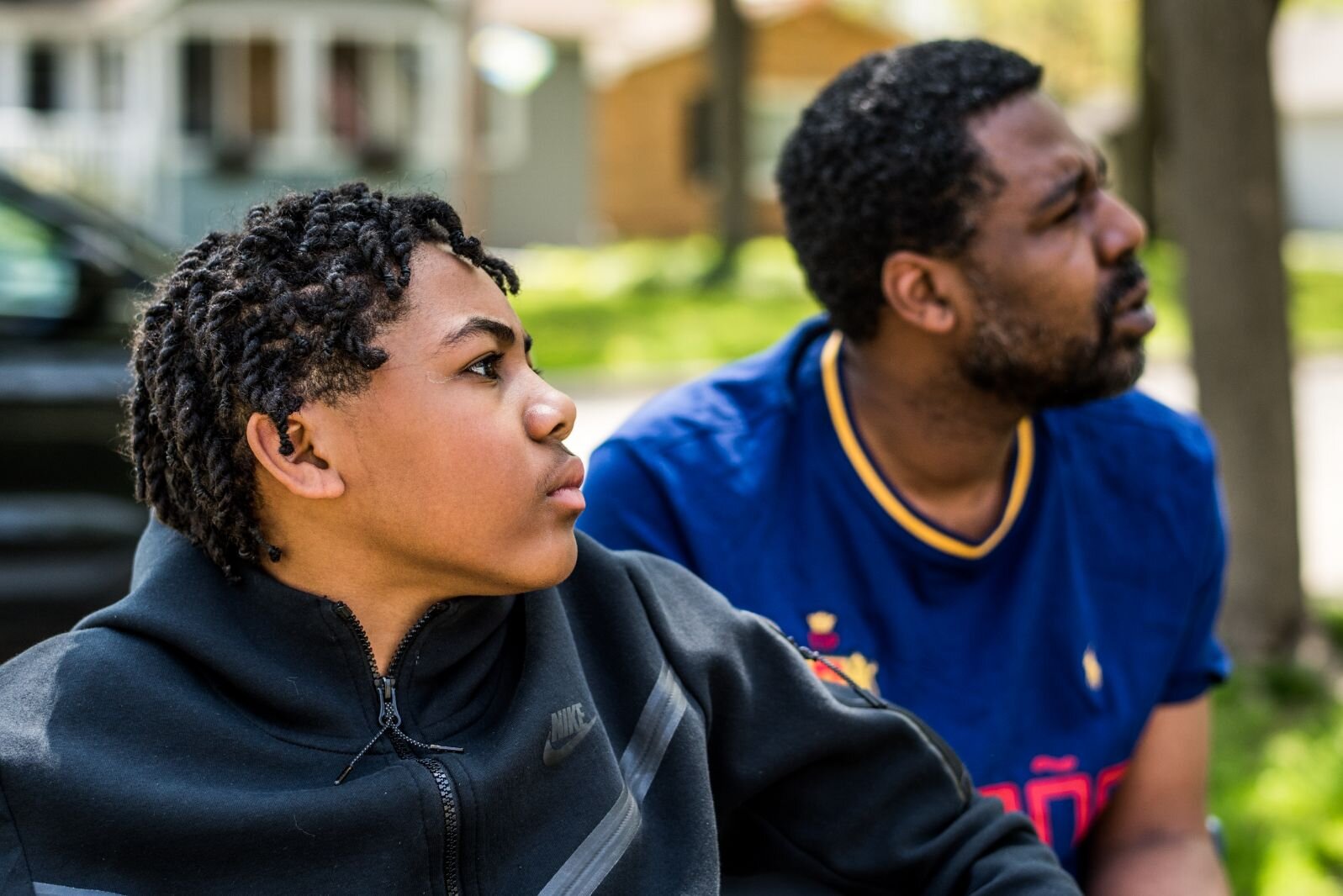 Dontray Hemhill (right) with his son DJ (left), Hemphill cofounded BLOCKS (Building Leaders, Organizing Community with Keys to Succeed) with Ed Genesis as a community effort to stop gun violence on the Northside. 