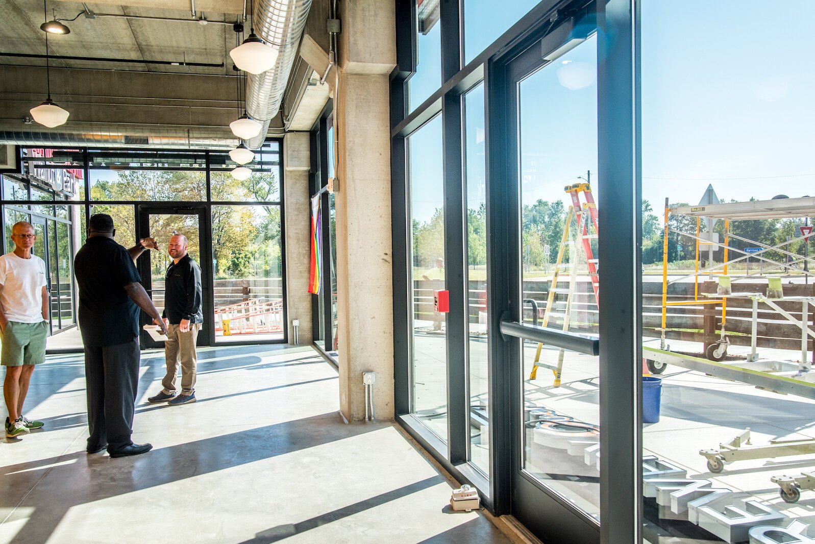 Interior space for Brewery Outre is seen in this image looking east and north. Just outside is patio space that the microbrewery will share with the adjacent Walnut & Park coffee shop.