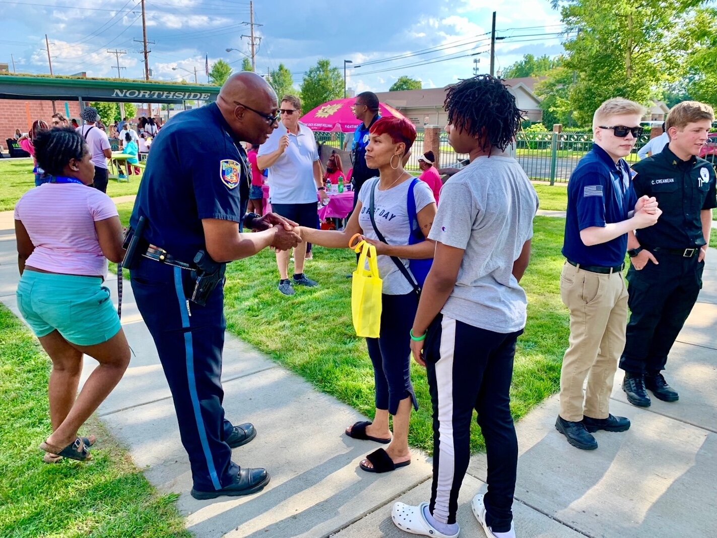 Vernon Coakley, Chief of the Kalamazoo Department of Safety, meets members of the North Side Neighborhood.