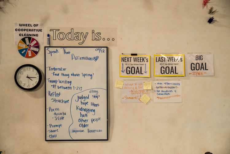 A wall for goal setting at Fire. Photo by Fran Dwight