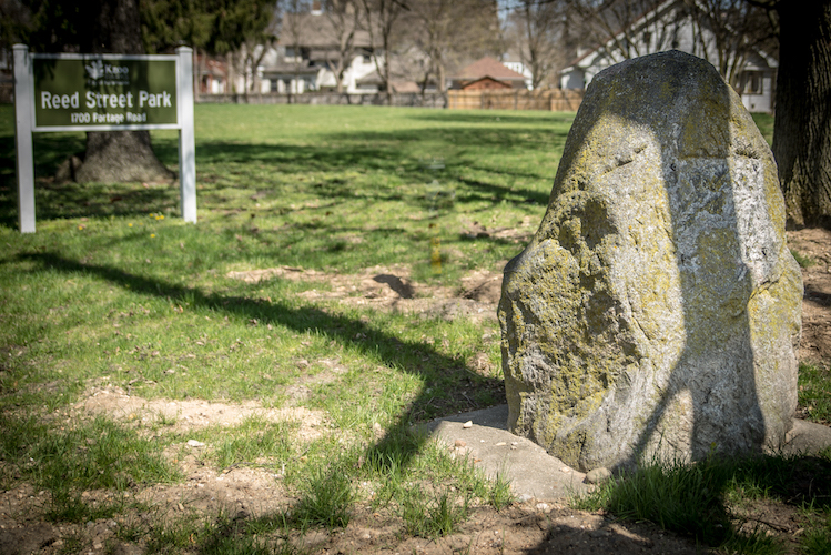 Standing stone decorate Reed Park. Photo by Fran Dwight.
