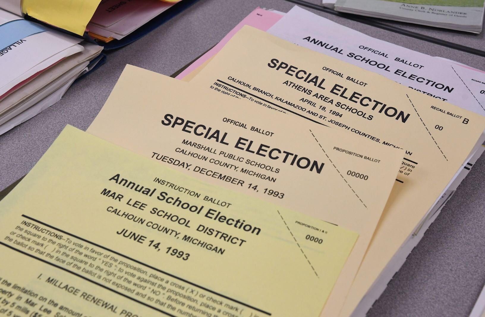 Ballots from school elections for several years