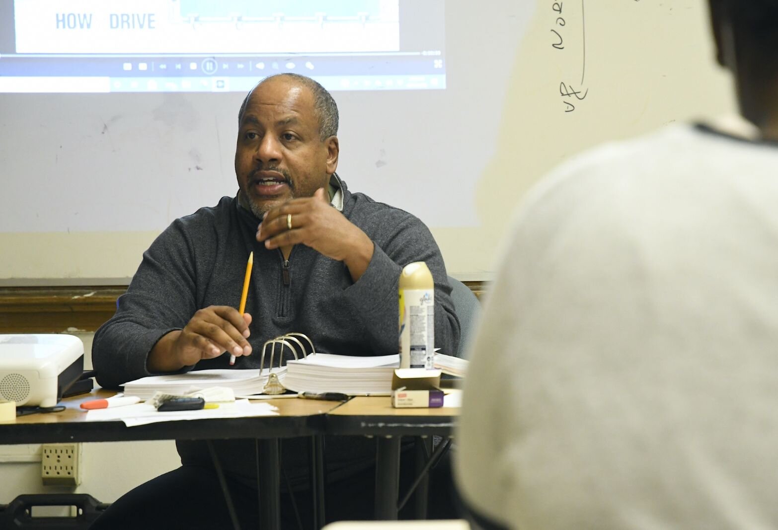  Dr. Tino Smith teaches driver education/training during a class at Kingdom Builders Worldwide.