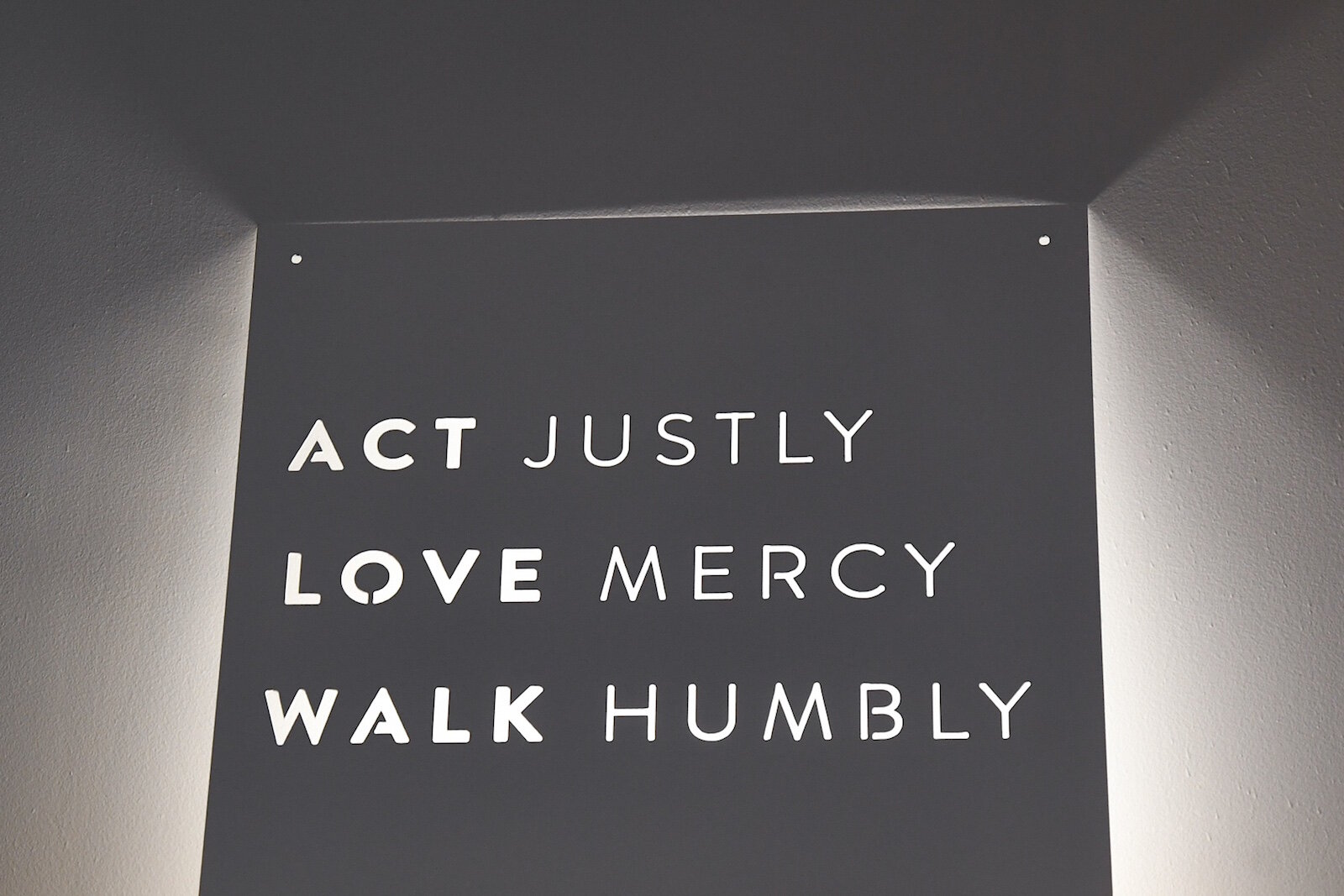 Sign in the reception area of the Restoration Center on Michigan Avenue in downtown Battle Creek.