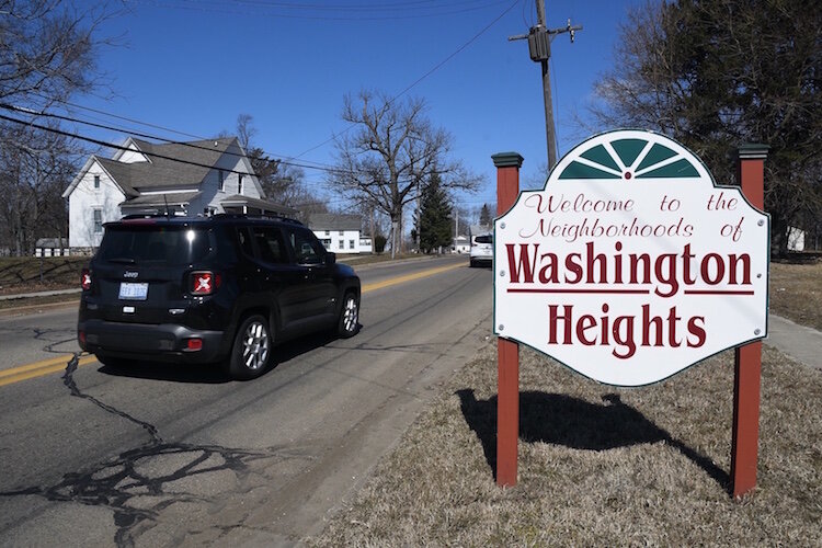 The Washington Heights welcome sign at Kendall St.