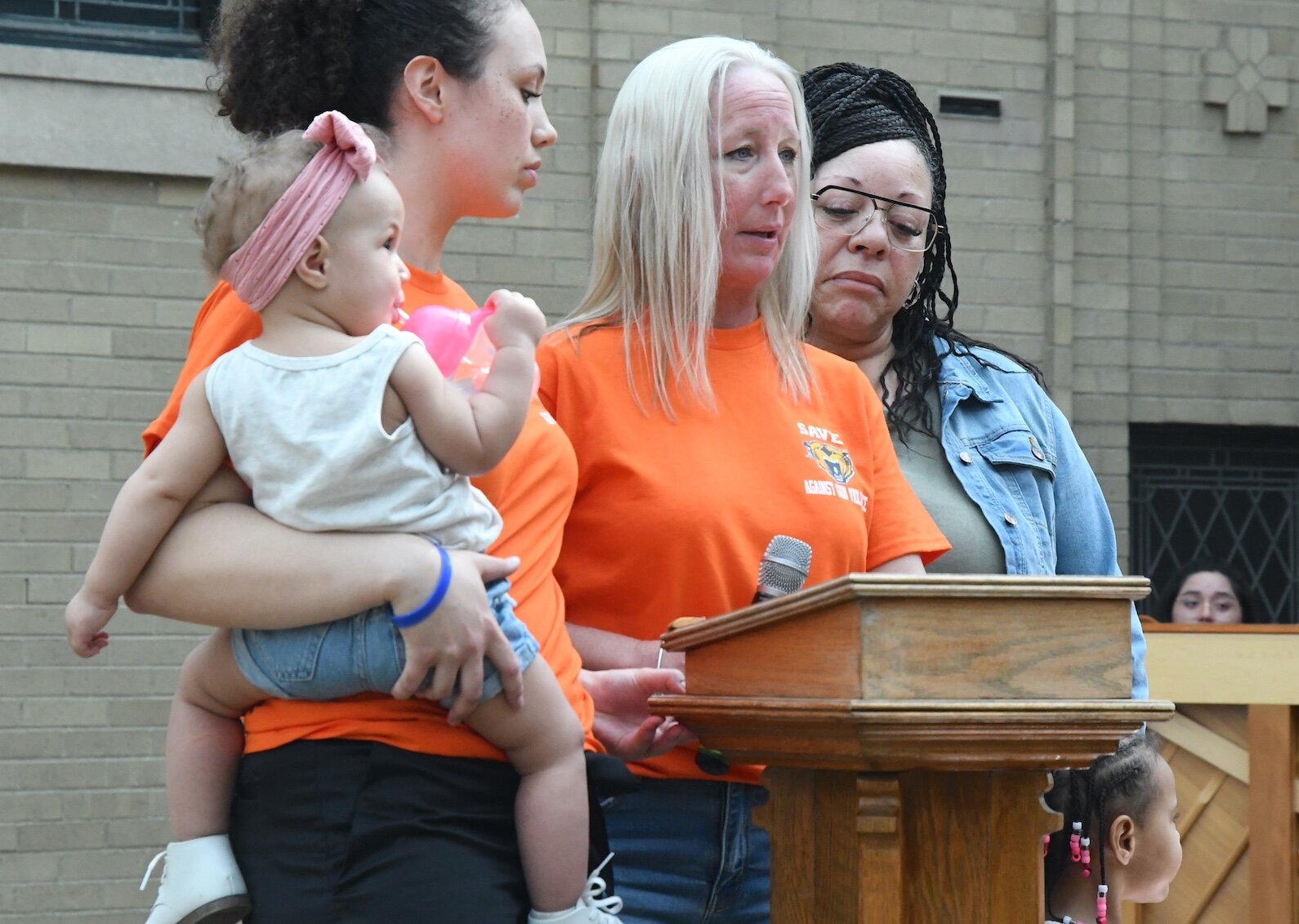 Rachel Walker, Jack Snyder’s aunt, speaks during an anti-gun violence rally in downtown Battle Creek.