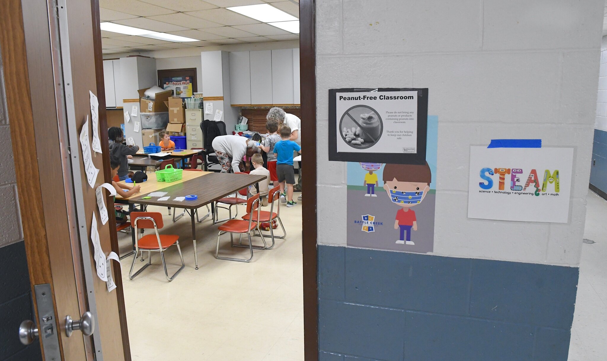 Students work in Susan Goin's STEAM classroom during a morning session at Franklin- Post Elementary School.