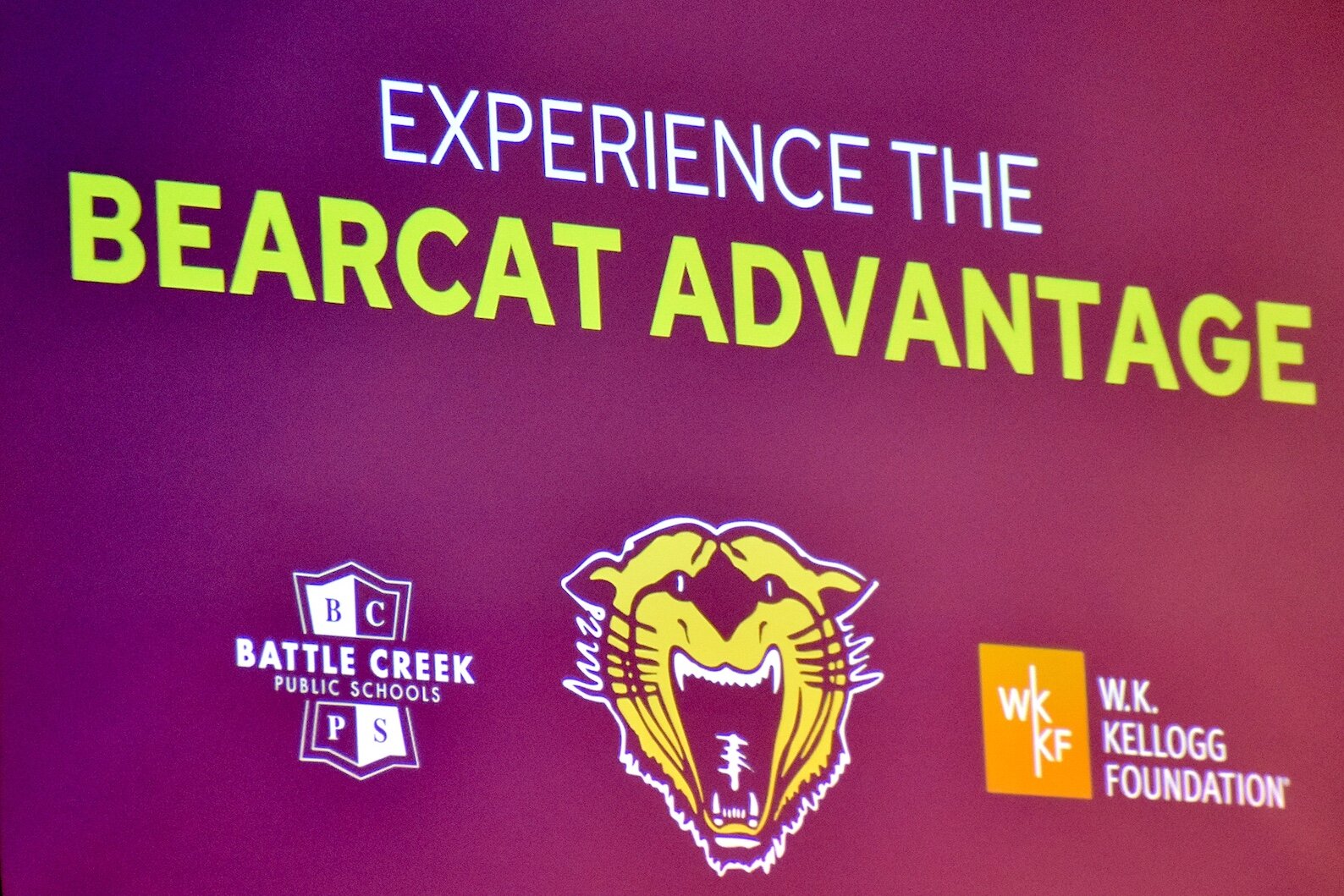 Battle Creek Central High School’s college decision day and the announcement of the Bearcat Advantage were held at W.K. Kellogg Auditorium.