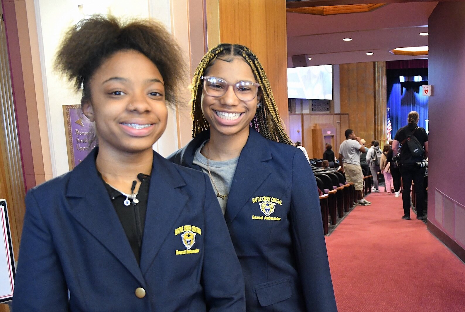 Battle Creek Central sophomores, from left, Amauria and Amari Faithful, were of the Bearcat Ambassadors during college decision day and the announcement of the Bearcat Advantage.