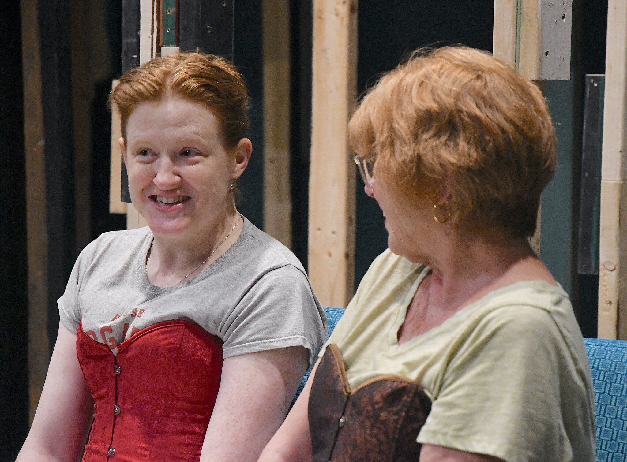 Katherine Harte-DeCoulx, left, plays Catherine Sloper and Gail Snyder as Aunt Lavinia Penniman. in the Great Escape Stage Company’s production of “The Heiress.”