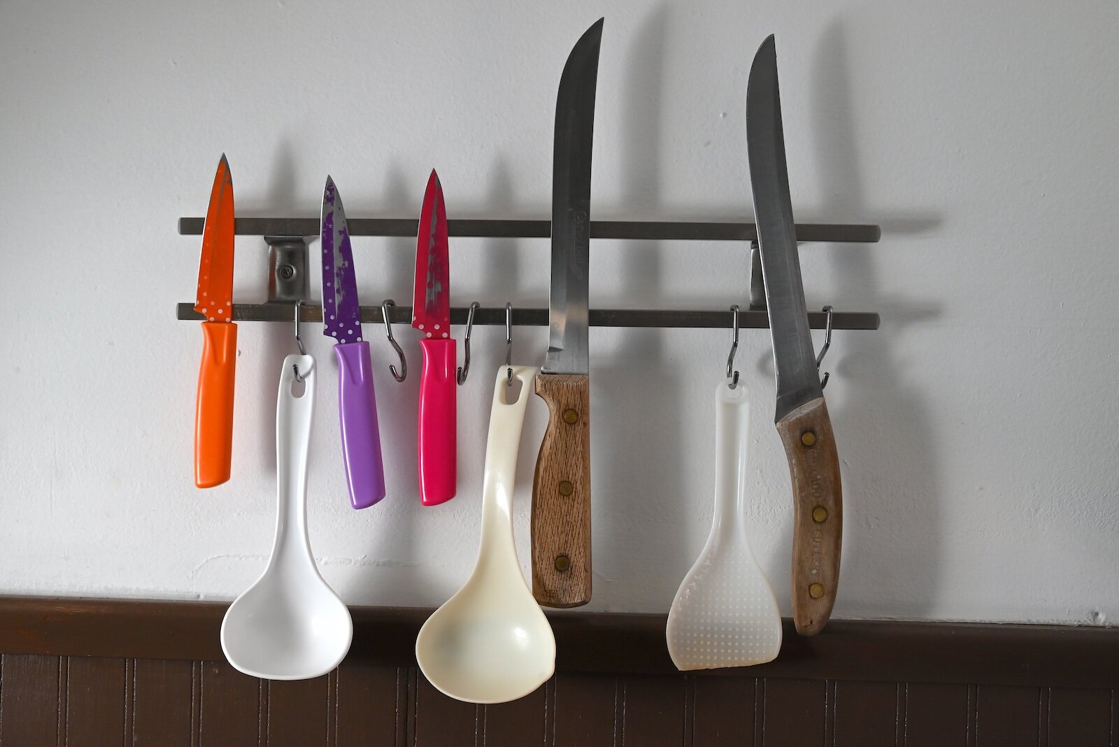 Cooking utensils are found on the counters and along a wall in Stacey Kornegay’s kitchen.