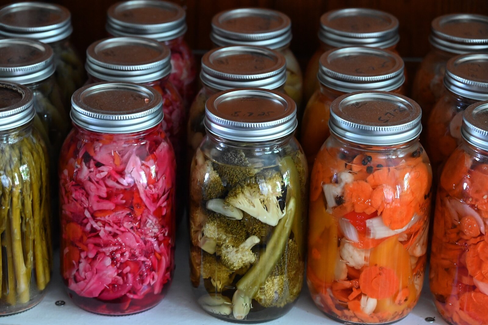 Stacy Kornegay keeps jars of homemade canned vegetables.