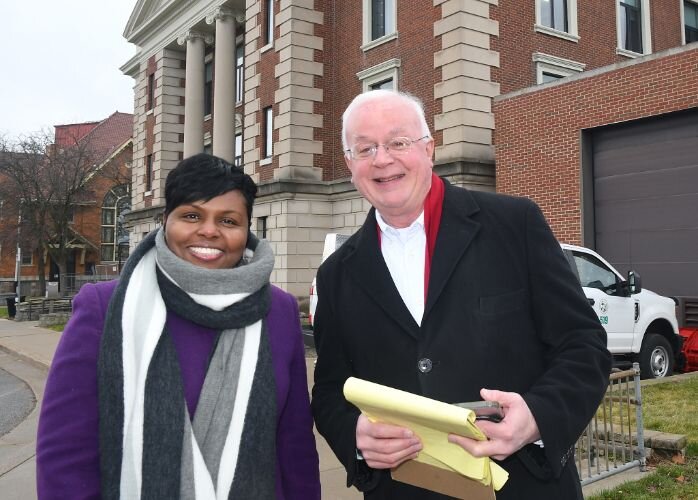Kimberly Holley, who will become Battle Creek’s first Diversity, Equity, and Inclusion Officer, and Battle Creek’s Mayor Mark Behnke pose for a photo.