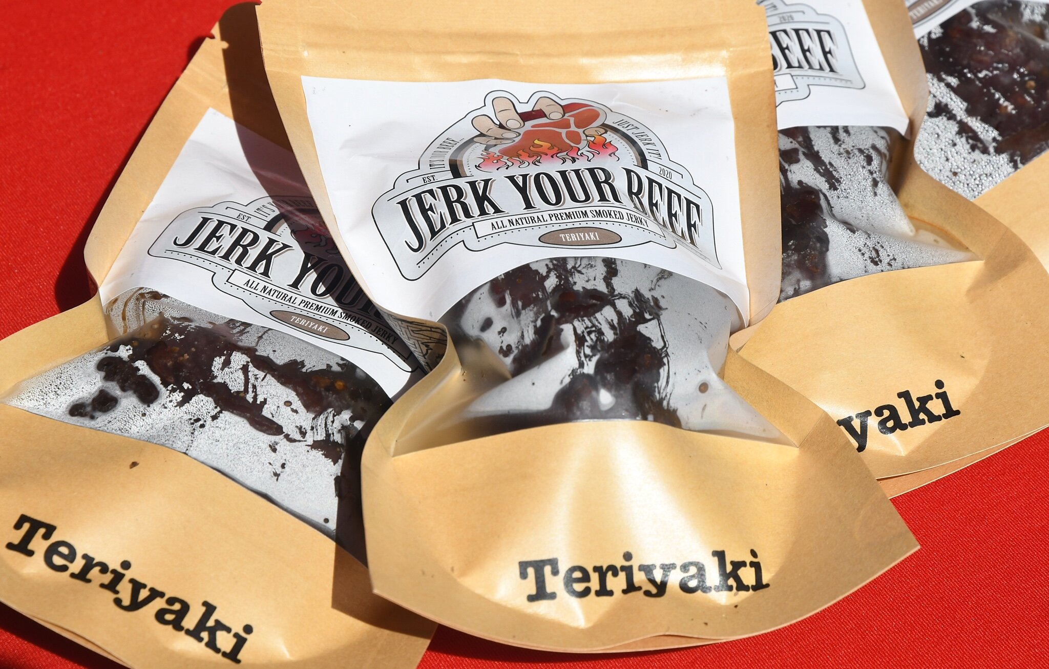 Here are some of the products made by Jerk Your Beef Jerky and sold at area farmers’ markets like this one in Richland.