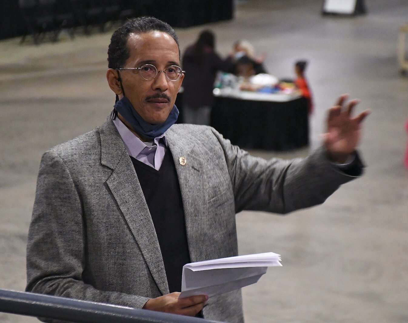J.R. Reynolds facilitates a session of racial equity at Monday’s “We, Us, Our: 55 Shades of Black” commemoration of Martin Luther King, Jr’s birthday sponsored by the Southwestern Michigan Urban League at Kellogg Arena.