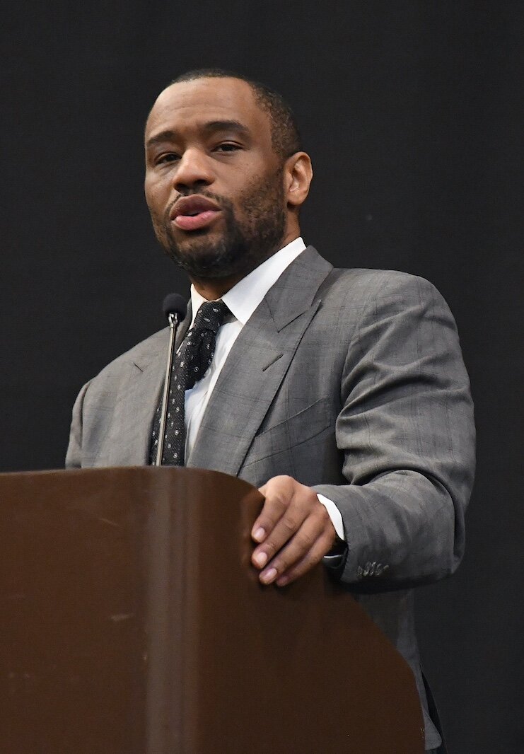 Dr. Marc Lamont Hill gives the keynote address during Monday’s “We, Us, Our: 55 Shades of Black” commemoration of Martin Luther King, Jr’s birthday sponsored by the Southwestern Michigan Urban League at Kellogg Arena.