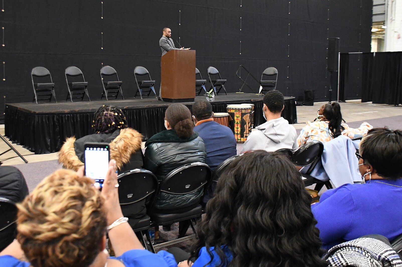 Dr. Marc Lamont Hill gives the keynote address during Monday’s “We, Us, Our: 55 Shades of Black” commemoration of Martin Luther King, Jr’s birthday sponsored by the Southwestern Michigan Urban League at Kellogg Arena.