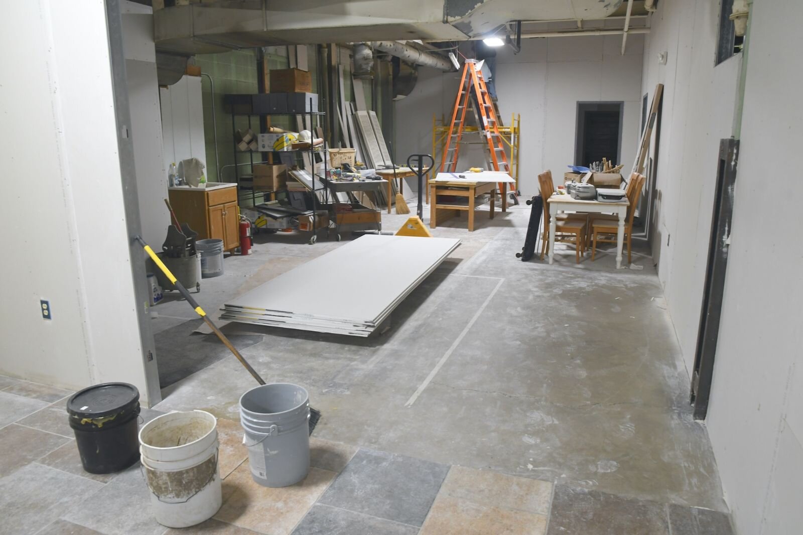 Drywall work currently going on at the Battle Creek Regional History Museum