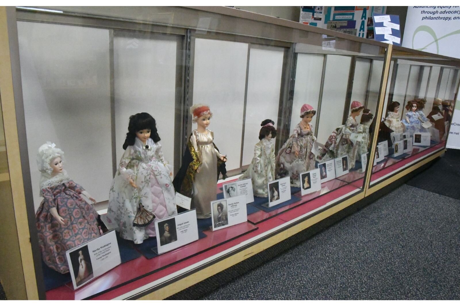 Some of the collection of dolls of the wives of U.S. presidents at the Battle Creek Regional History Museum.