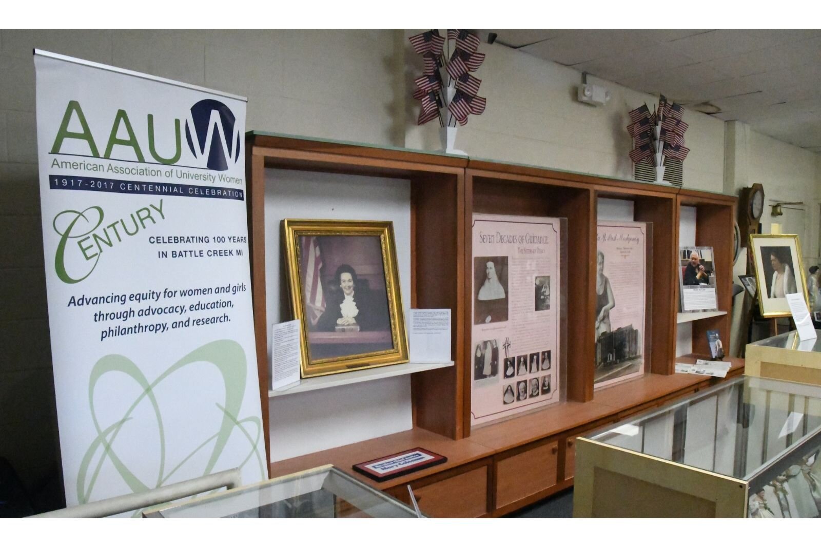 Part of the display of the American Association of University Women (AAUW) at the Battle Creek Regional History Museum.