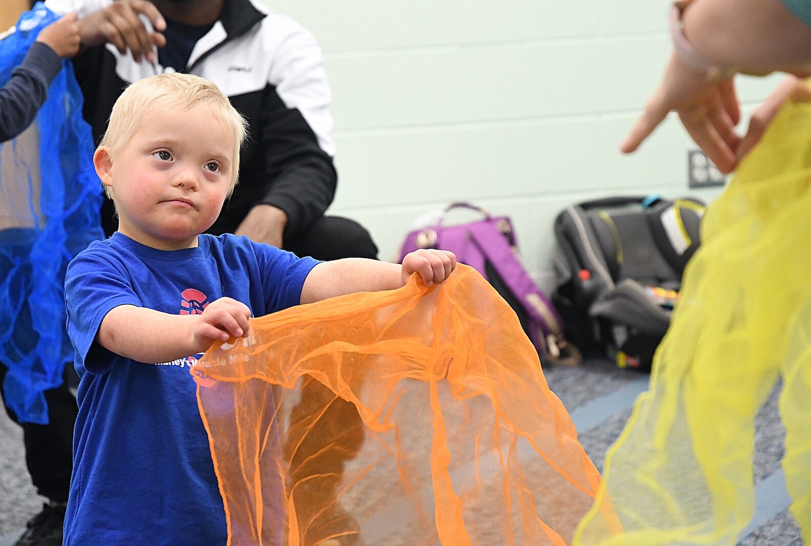 Frankie Boughton, 4, and Teri Noaeill, instructor, play together during a Music First session at the Music Center.