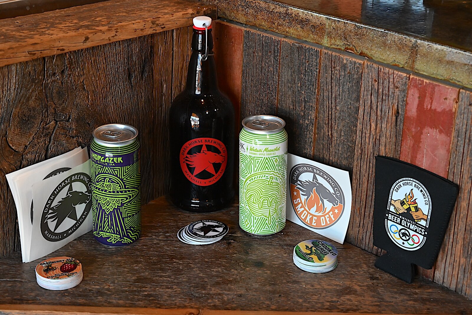 Scenes inside Dark Horse’s Common Market, which features food, alcohol, and other carry-out items.