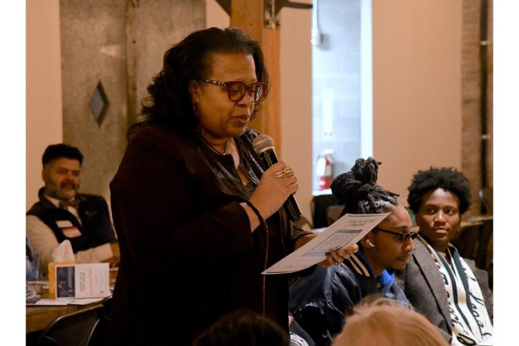 Lynn Ward Gray shares her hopes and dreams during the Battle Creek Coaliton for Truth, Racial Healing and Transformation’s Envisioning Dinner on the National Day of Racial Healing, January 16, at The Record Box in downtown Battle Creek.