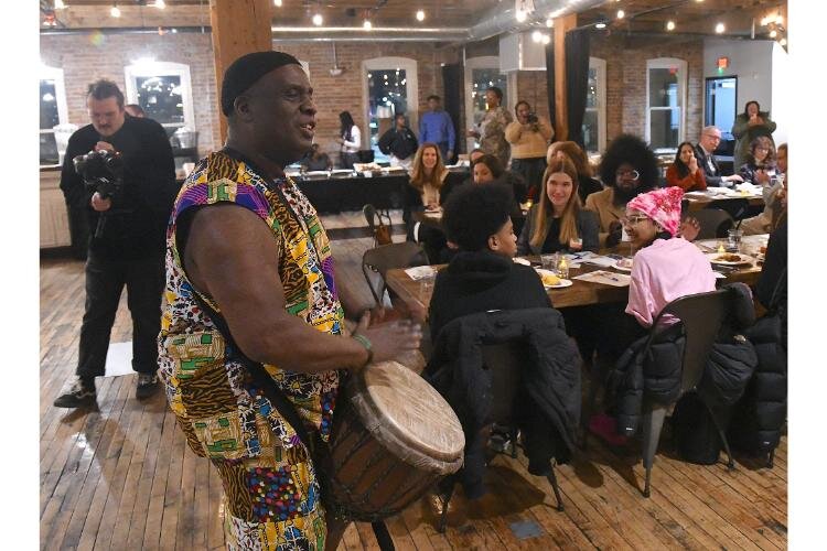 Members of the Nanou Djiapo, an African drum and dance group from the metro Detroit area, perform during the Battle Creek Coaliton for Truth, Racial Healing and Transformation’s Envisioning Dinner on the National Day of Racial Healing, January 16, at