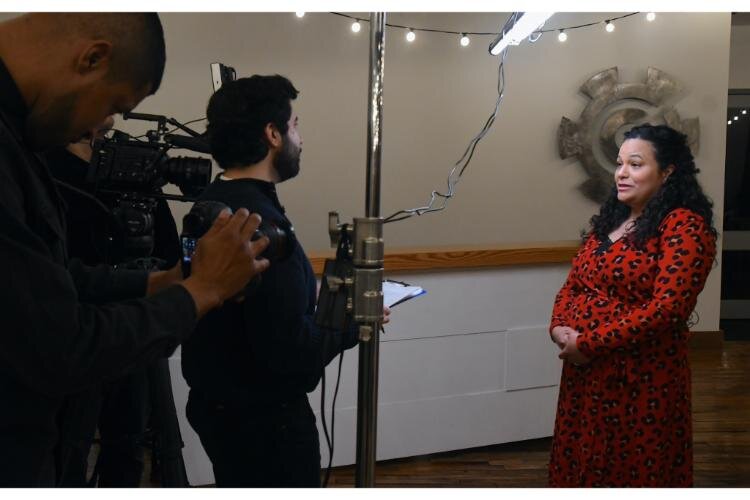 Karen Garcia, D.O., shares her thoughts for a video during the Battle Creek Coaliton for Truth, Racial Healing and Transformation’s Envisioning Dinner on the National Day of Racial Healing, January 16, at The Record Box in downtown Battle Creek.