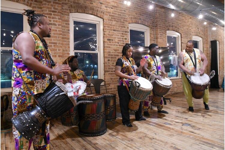 Members of the Nanou Djiapo, an African drum and dance group from the metro Detroit area, perform during the Battle Creek Coaliton for Truth, Racial Healing and Transformation’s Envisioning Dinner on the National Day of Racial Healing, January 16, at