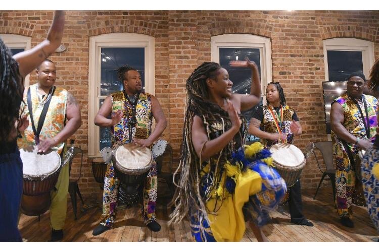 Members of the Nanou Djiapo, an African drum and dance group from the metro Detroit area, perform during the Battle Creek Coaliton for Truth, Racial Healing and Transformation’s Envisioning Dinner on the National Day of Racial Healing, January 16, at