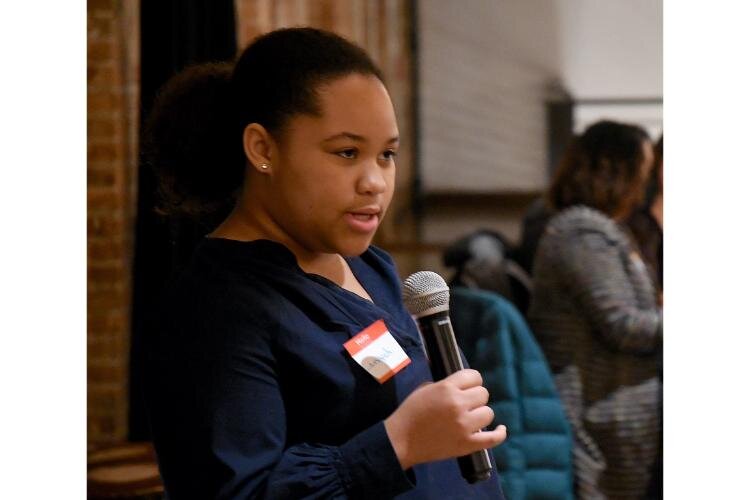 LaNiyah White shares her hopes and dreams during the Battle Creek Coaliton for Truth, Racial Healing and Transformation’s Envisioning Dinner on the National Day of Racial Healing, January 16, at The Record Box in downtown Battle Creek.