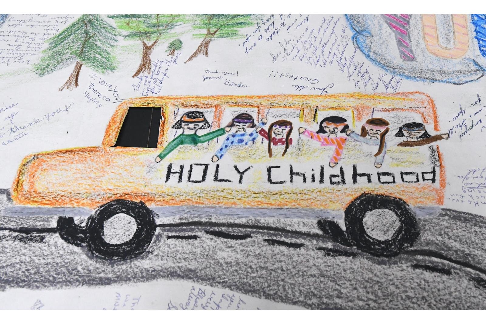 Scenes from a poster made by students at Holy Childhood School of Jesus in Harbor Springs.