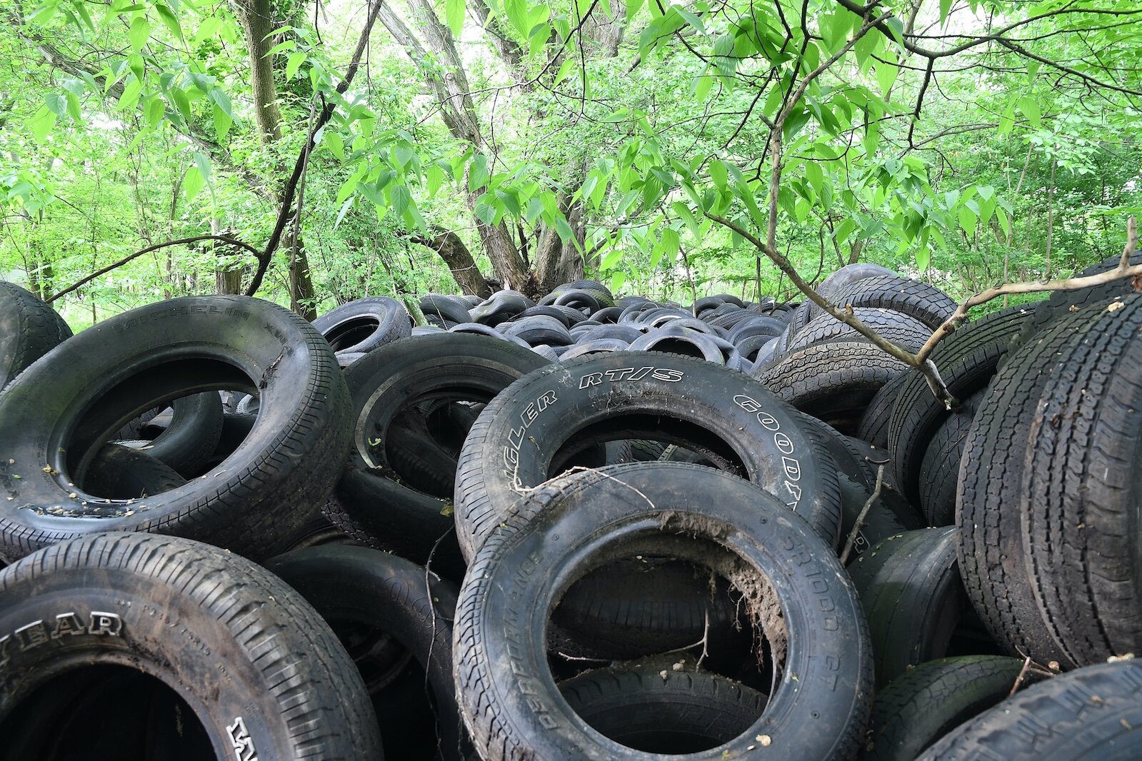 One of the large pile of tires on property located on West Hamblin Avenue, just west of Butler Street, in Battle Creek