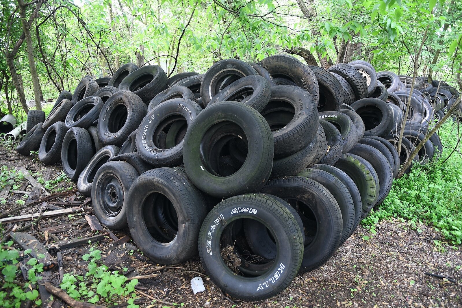One of the large pile of tires on property located on West Hamblin Avenue, just west of Butler Street, in Battle Creek