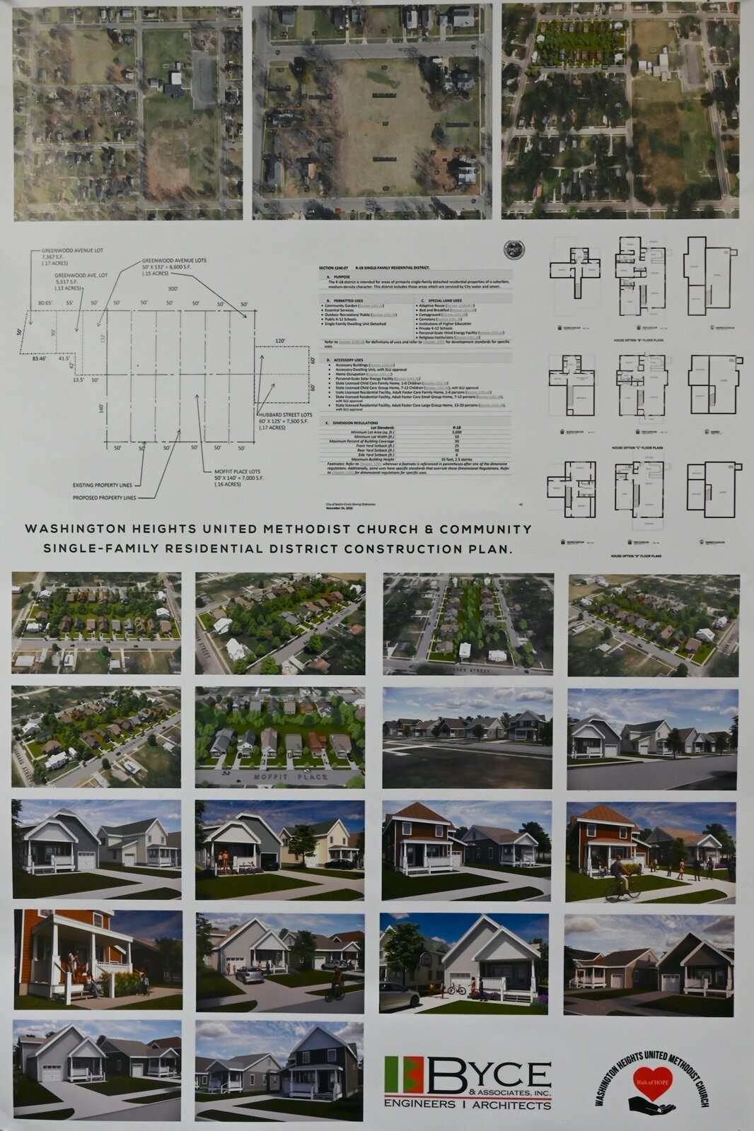 A poster shows the architectural plans for property that Washington Heights United Methodist Church plans to develop.
