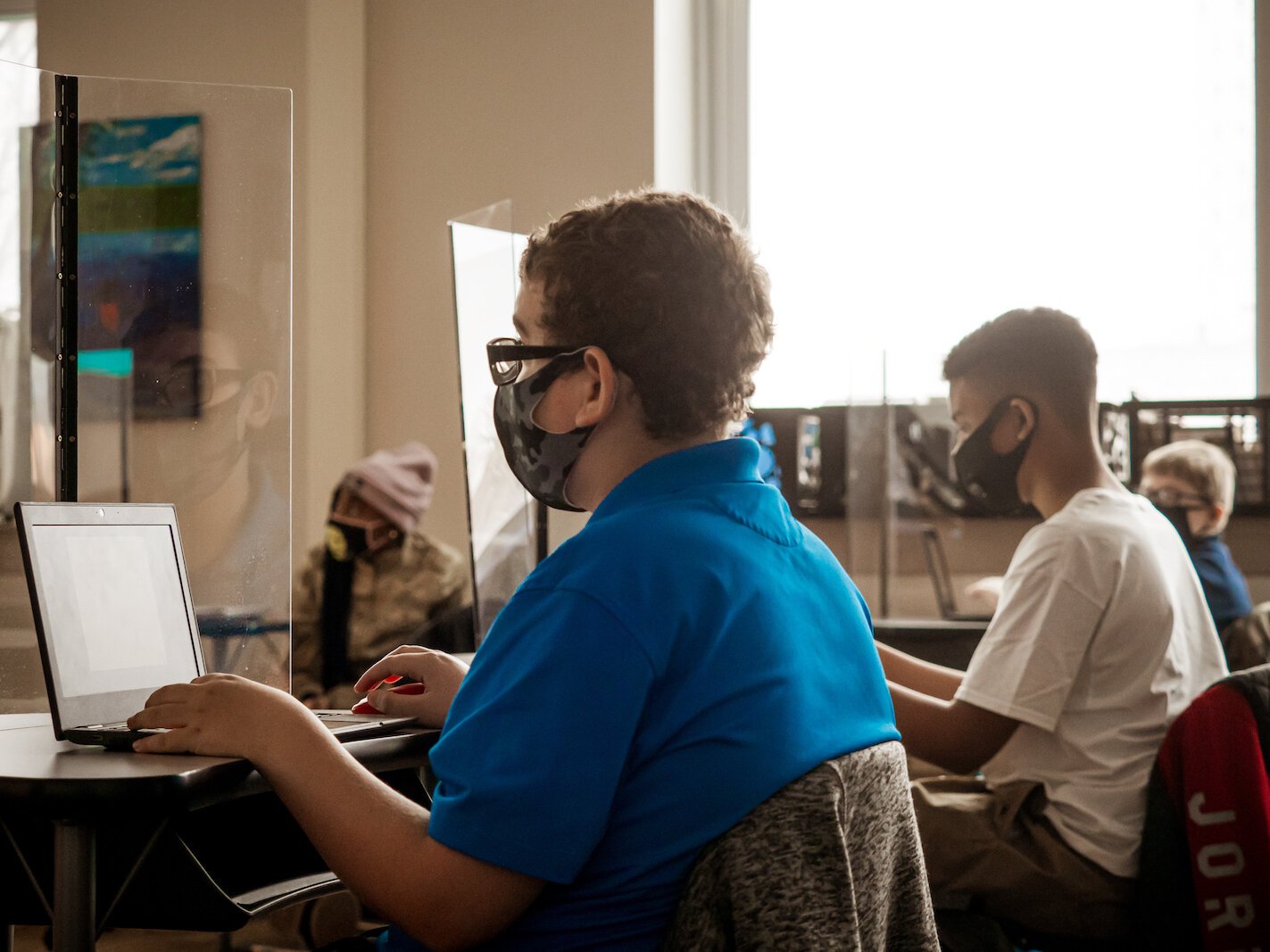 A student in Jamesia Nordman's English Language Arts class follows along as she teaches.