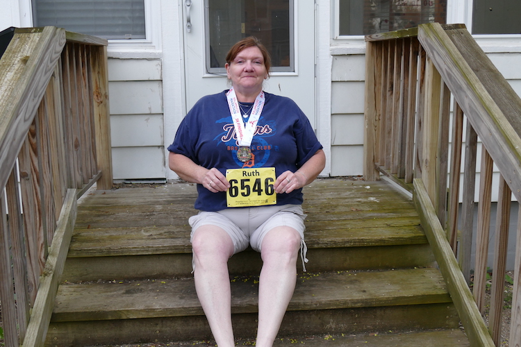 Ruth Decker with the number she wore in the Borgess Run For the Health Of It