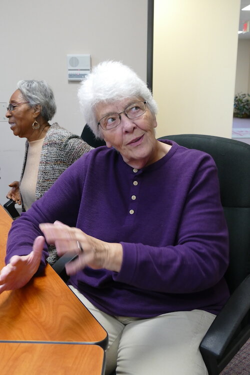 Lynn Rich and Dorothy McClendon of the  Sacred Conversations Book Group.