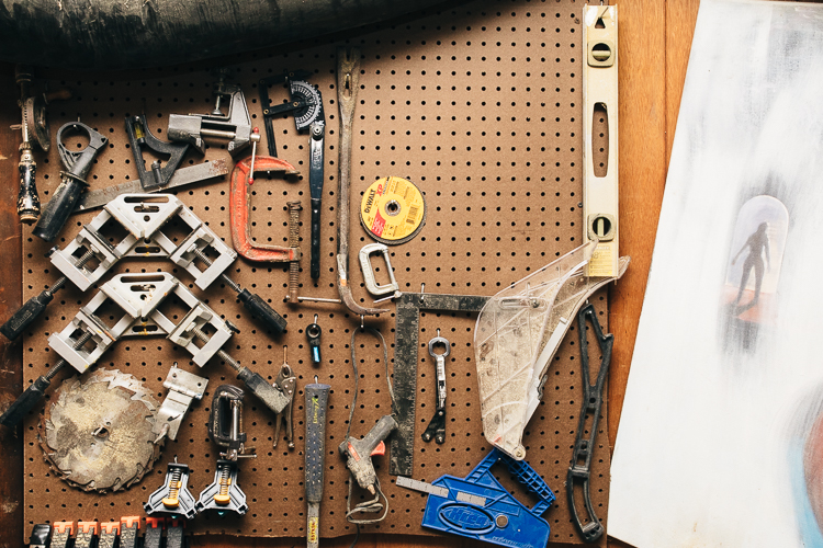 Some of artist James Palmore’s tools of the trade. Palmore's tools are varied, and include air brush parts and guitar tuners.