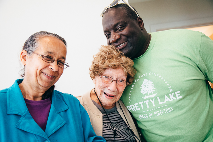 Mayor Bobby Hopewell greets his former school librarian, 102-year-old Gwen Tulk.