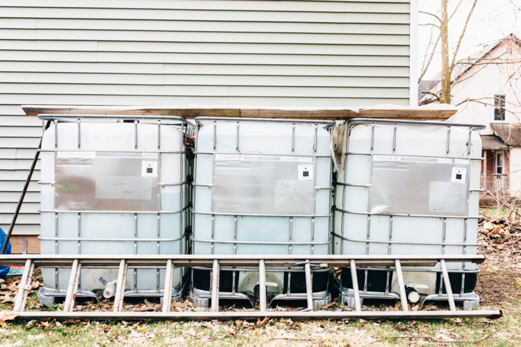  Ben Brown can store 1,000 gallons of rainwater in his weatherized storage tubs.