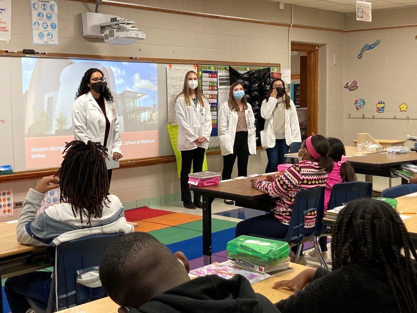 At the elementary program at Northeastern the first day that medical students and 4th graders met together. 
