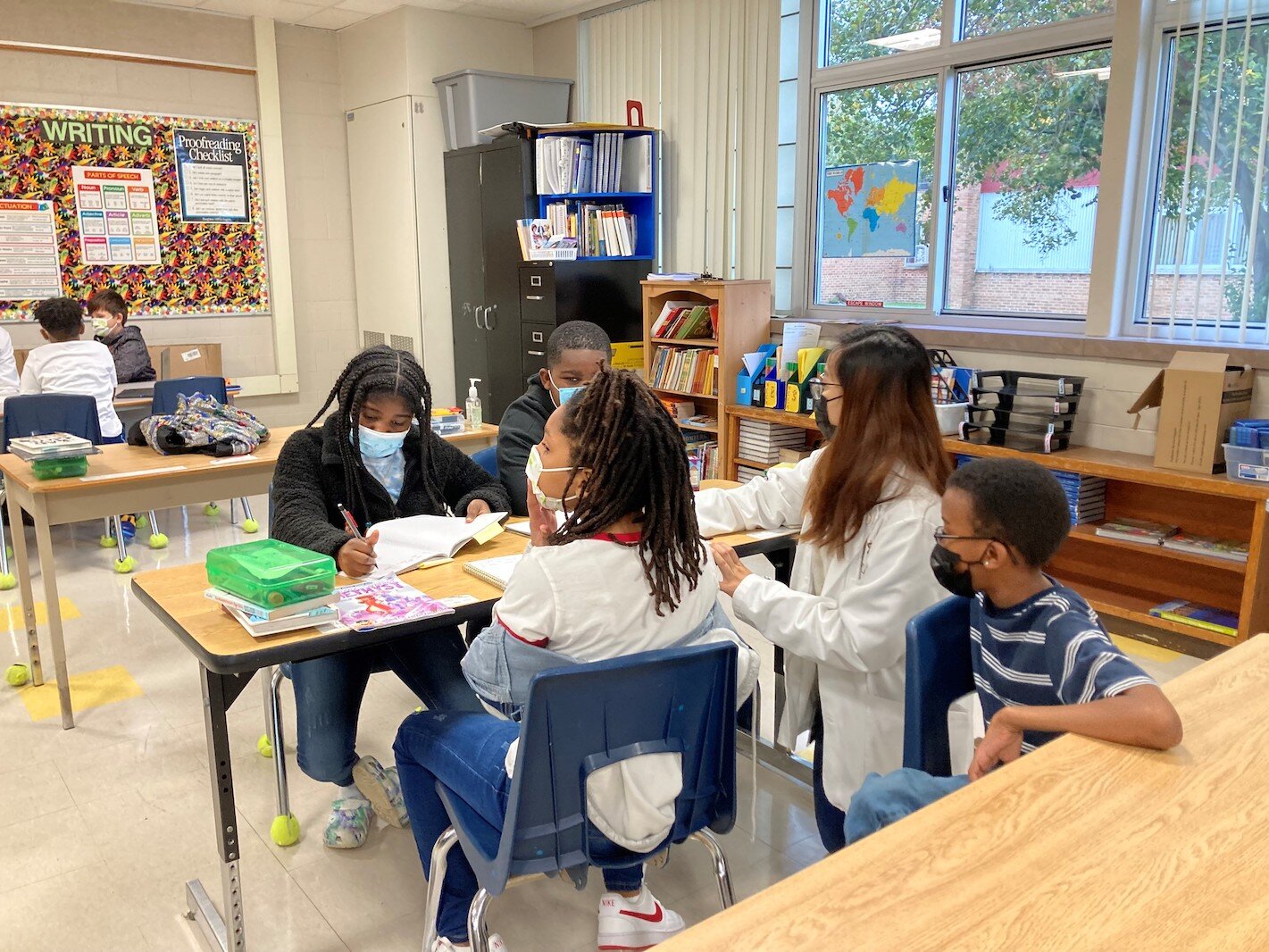 At the elementary program at Northeastern the first day that medical students and 4th graders met together. 