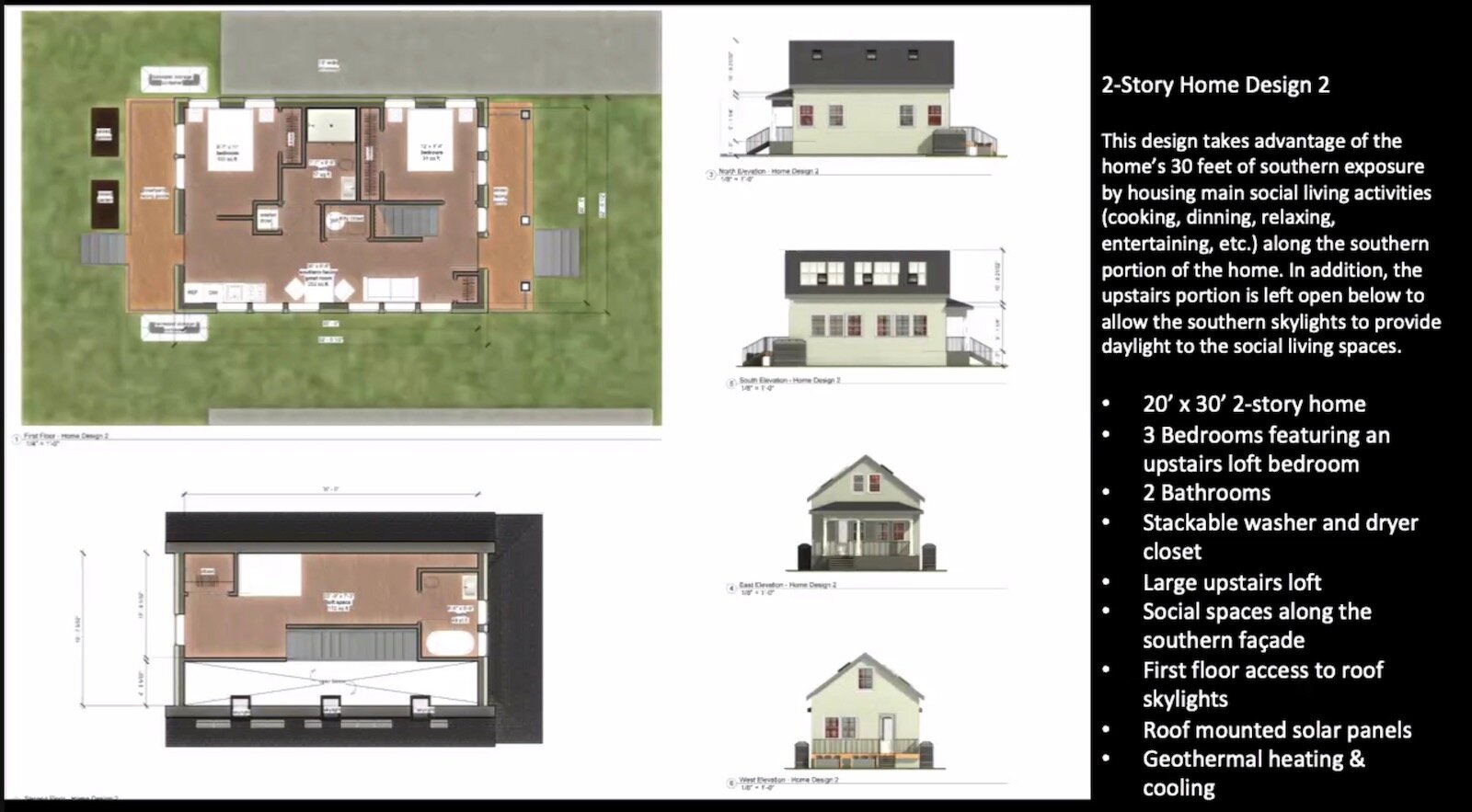 Plans by Home Start architect Kenyotta Brown, for the project's two-story homes. (Image from Home Start, shown as part of the Housing Matters online forum.)