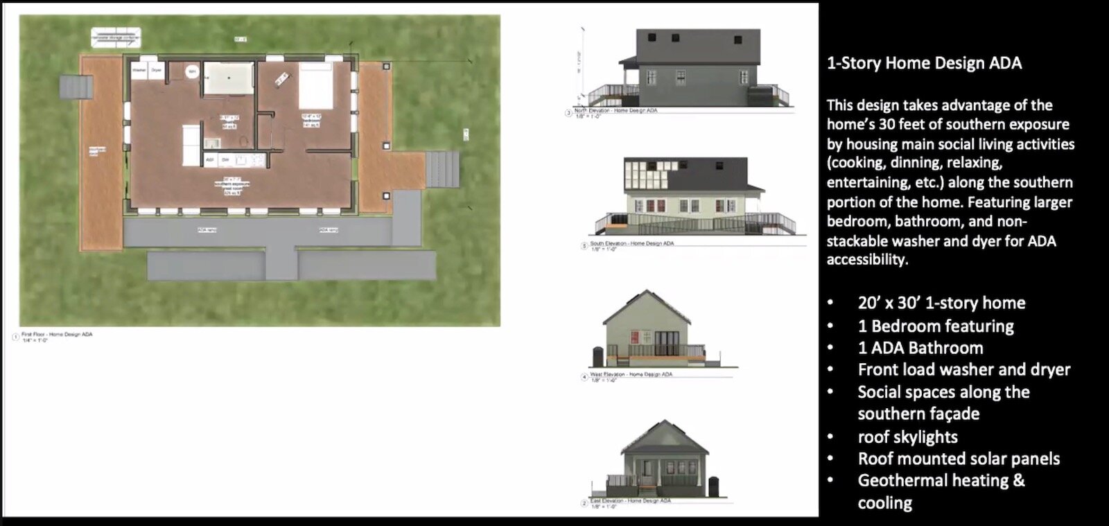 Plans for Home Start's one-story homes. (Image from Home Start, shown as part of the Housing Matters online forum. Plans by Home Start architect Kenyotta Brown.)